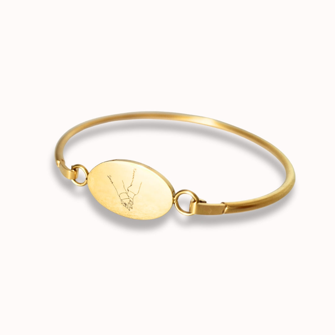Personalisierbarer Armreif mit ovalem Plättchen, Gravur Armreif Armband mit Handschrift