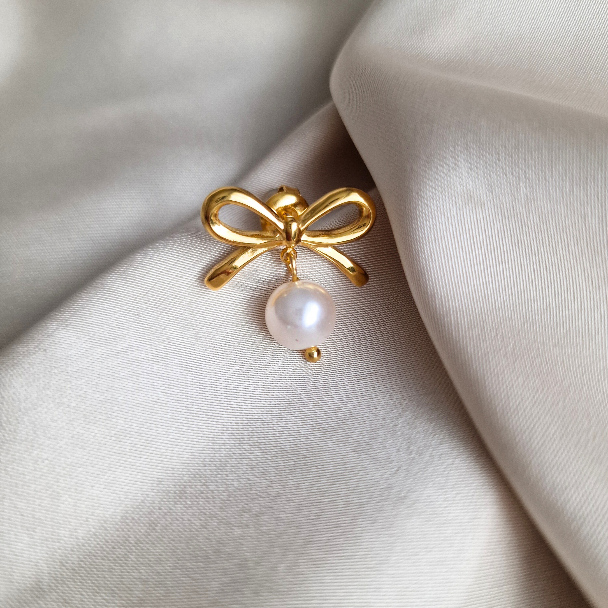 Süße Schleifen Ohrringe mit Perle - HILALING