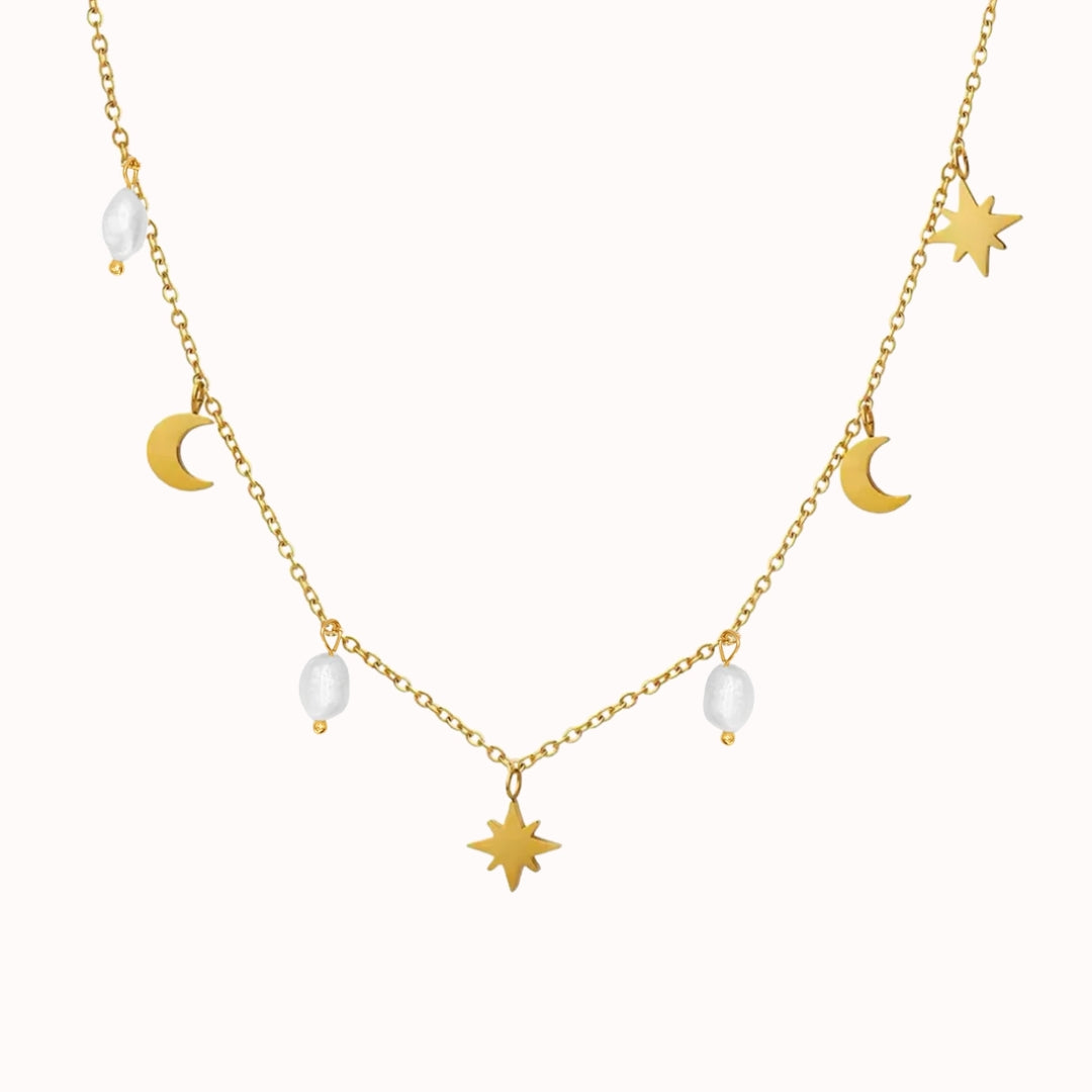 Hilal & Sterne – Halskette mit echten Süßwasserperlen
